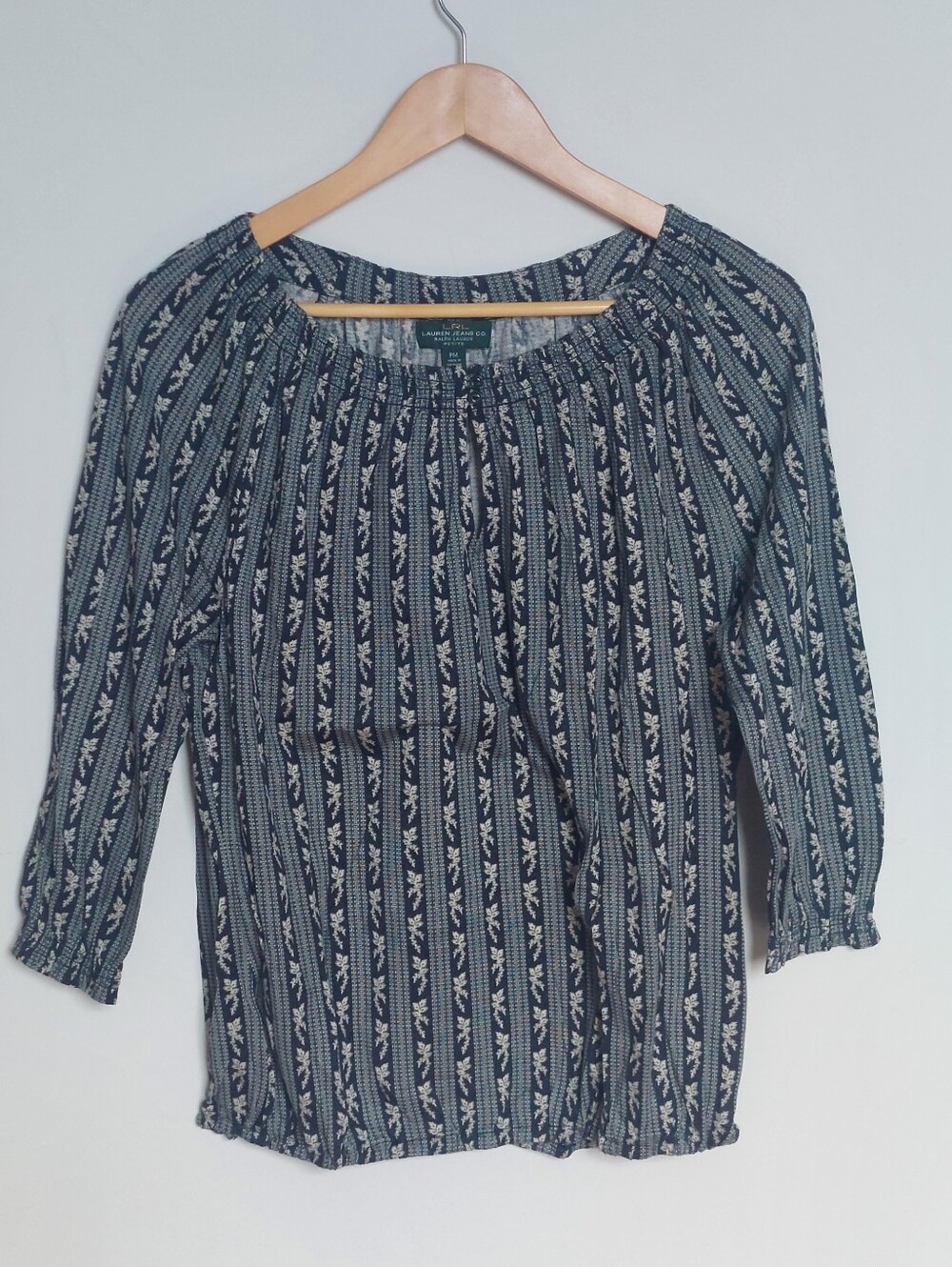 Lauren Ralph Lauren Petite Blue Floral Peasant Top PM